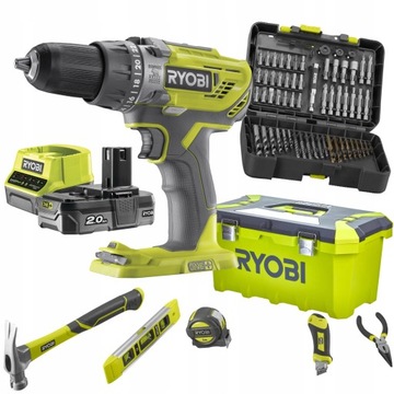 RYOBI ZESTAW WKRĘTARKA WIERTARKA UDAROWA R18PD3 +2Ah 18V + AKCESORIA