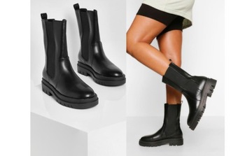 1D5A05 P26 BOOHOO CZARNE BOTKI SZTYBLETY Z EKOSKÓRY 36