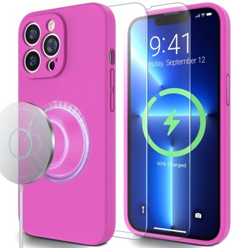 ETUI MATOWE FUSCHIA MAGSAFE do IPHONE 13 PRO+SZKŁO