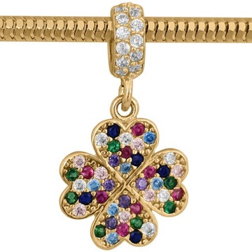 Charms Złota Zawieszka Wisząca Koniczynka Cyrkonie Złoto 585