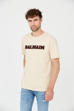 BALMAIN Beżowy t-shirt Retro Balmain Flock 3XL