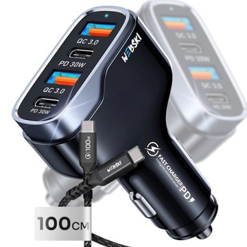 Bardzo Szybka Ładowarka Samochodowa QUICK CHARGE 3.0 60W +Kabel USB-C 100CM