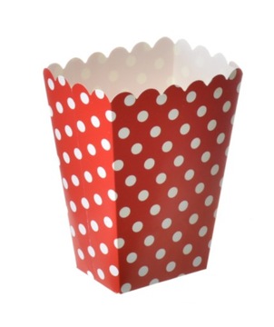 PUDEŁKO POPCORN PAPIEROWE czerwono białe grochy 0,8L słodycze 6szt czerwone