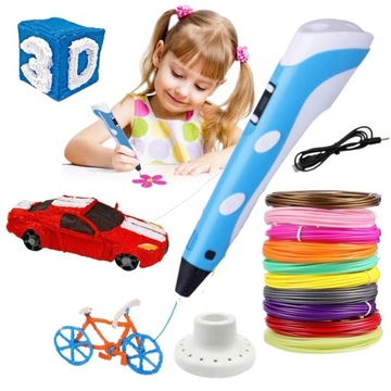 DŁUGOPIS 3D DLA DZIECI DRUKARKA MAGICZNY PEN ZESTAW + WKŁADY PLA Niebieski