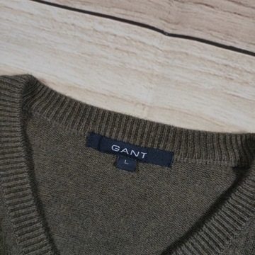 GANT Sweter V-Neck Męski Logowany r. L