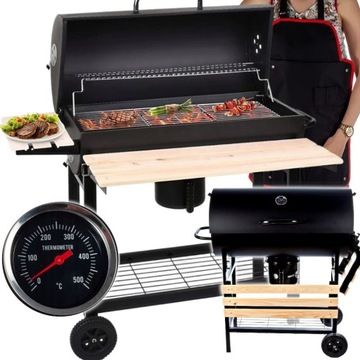 GRILL WĘGLOWY OGRODOWY BECZKA 3 CHROMOWANE RUSZTY POPIELNIK TERMOMETR KÓŁKA