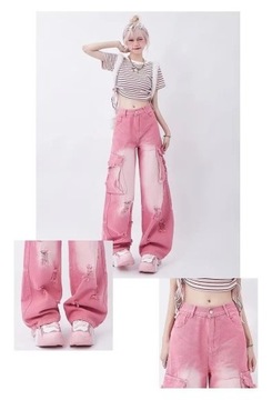 Design Sense Niche Cute Pink Straight Tube Jeans S