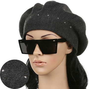 GRAFITOWY BERET KLASYCZNY DAMSKI ELEGANCKI ZIMOWY PRODUKT POLSKI MAJKA
