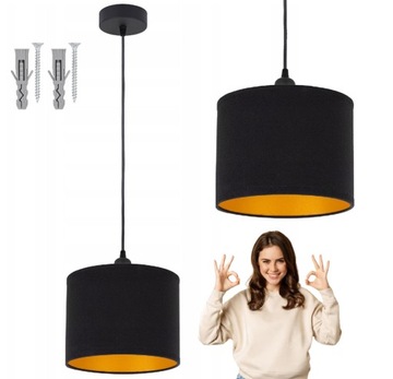 LAMPA WISZĄCA SUFITOWA MINI ABAŻUR : CZARNY ZŁOTY TKANINA LED