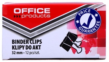 Klipy biurowe 32mm 12szt czarne klips