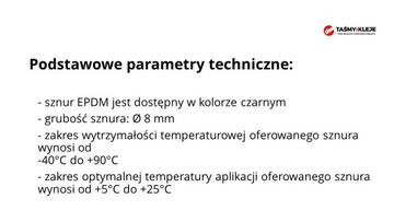 Шнур из вспененной резины EPDM, диаметр 8 мм.