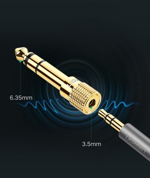 ПЕРЕХОДНИК UGREEN КОНЕЦ ПЕРЕХОДНИКА ОТ МИНИ-ДЖЕКА НА РАЗЪЕМ 3,5 ММ ДО 6,3 ММ