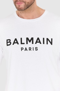 BALMAIN Biały t-shirt męski z czarnym logo 2XL