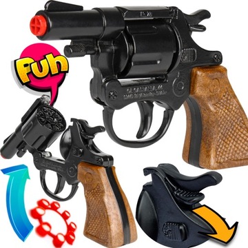 PISTOLET NA KAPISZONY, SPŁONKĘ METALOWY SOLIDNY REWOLWER GONHER POLICYJNY