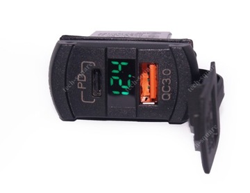 Gniazdo montażowe USB QC3.0 18W + PD 36W 12-24V Woltomierz