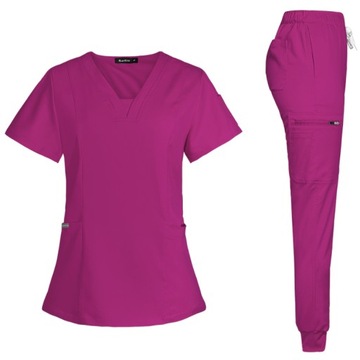 KOMPLET MEDYCZNY DAMSKI SCRUB UNIFORM FUKSJA KOLORY JASNORÓŻOWY ROZMIAR XS