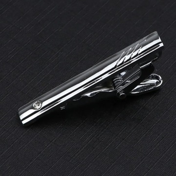 Men's Black Metal Tie Clip Bright Chrome Stainless