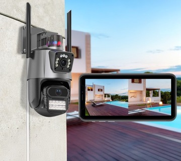 ДВОЙНАЯ WIFI IP УМНАЯ НАРУЖНАЯ КАМЕРА 1080p FULL HD 2x3MP ОБНАРУЖЕНИЕ ТРЕВОГИ