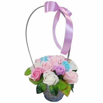 Koszyk bukiet z różami mydlanymi pachnącymi niezwykły PREZENT Dzień MATKI