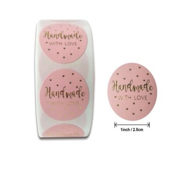Naklejki Ozdobne Okrągłe Handmade With Love 100szt