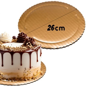 PODKŁADKA POD TORT OKRĄGŁA GRUBA ZŁOTA 26CM PODKŁAD POD CIASTO SZTYWNA