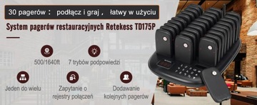 Retekess TD175P System Przywoławczy, Pagera w Restauracji 30Pager, 500M