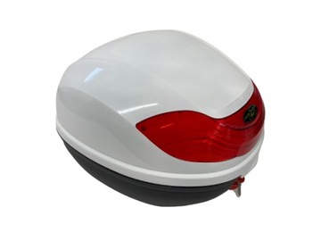 KUFER NA MOTOCYKL SKUTER YM-0815 BIAŁY OBLASK CZERWONY 32L