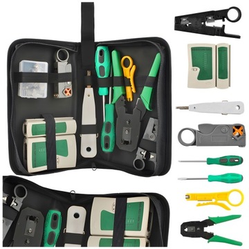 Tester Sieciowy RJ45 Zaciskarka Wciskacz Zestaw do Kabli Stripper Etui Wtyk