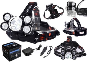 MOCNA LATARKA CZOŁOWA 5 x LED T6 AKUMULATOROWA