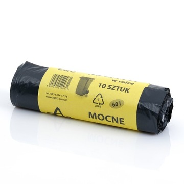 MOCNE WORKI NA ŚMIECI 60L - 10 SZT. CZARNE