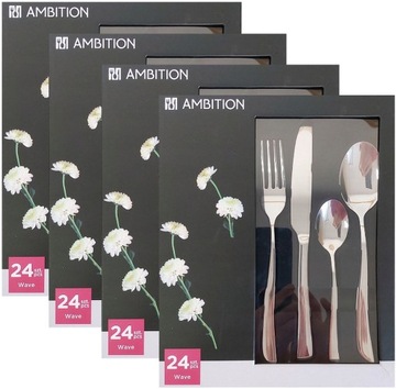 AMBITION 96 SZTUĆCE WAVE MODERN ZESTAW OBIADOWE NOWOCZESNE 24 OSOBY 4 x 24