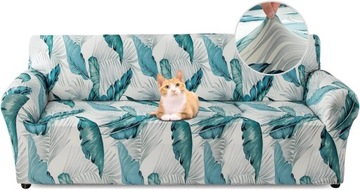 ELASTYCZNY ZESTAW SOF GŁADKA SOFA 3-OSOBOWA - BIAŁY LIŚĆ-190-230