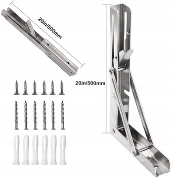 2 SZT SKŁADANY WSPORNIK BLATU PÓŁKI L500MM SREBRMY