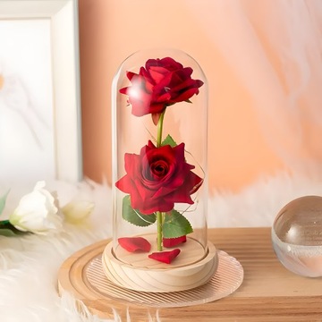 ETERNAL ROSE 2 РОЗЫ В СТЕКЛЕ LED СВЕТЯЩАЯСЯ КОРОБКА ПОДАРОК ​​НА ЖЕНСКИЙ ДЕНЬ
