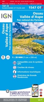 OSSAU VALLEE D'ASPE 1547OT mapa wodoodpo. IGN 2021