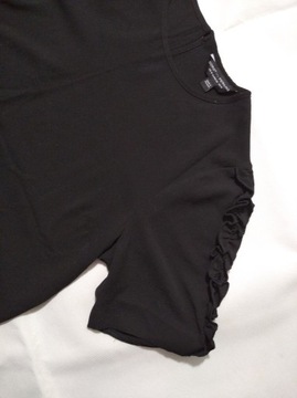 Bluzka elegancka tkanina falbanka na rękawach prosta czarna elast US10 UK14