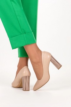 БЕЖЕВЫЕ ТУФЛИ НА ДЕКОРАТИВНОМ КАБЛУКЕ, КОЖАНАЯ Стелька, ЖЕНСКИЙ размер 39