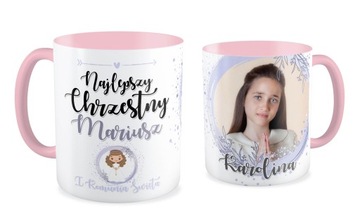 FOTO Kubek różowy KOMUNIA DLA CHRZESTNYCH KREATOR