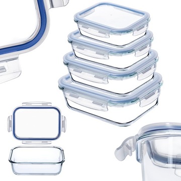 POJEMNIK NA ŻYWNOŚĆ SZKLANY ZESTAW POJEMNIKI SZKLANE POKRYWĄ LUNCHBOX 4szt
