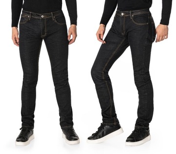 Czarne Spodnie Jeansy Rurki Męskie Texasy Dżinsy dla Wysokich SM666 W30 L36