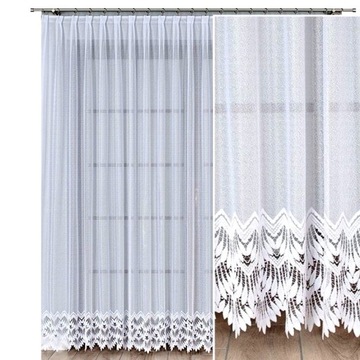 Firana żakardowa Felicja 400x220cm prosta ze wzorem (gotowa) z obszyciem