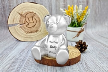 Серебряная копилка, большой плюшевый мишка с гравировкой, бесплатный подарок на крещение годовалому ребенку