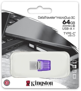 Маленький флеш-накопитель KINGSTON DT Duo 3C, 64 ГБ, USB-C, 200 МБ/с, для телефона, планшета