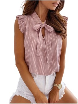 BLUZKA DAMSKA ELEGANCKA TOP BEZ RĘKAWÓW WIĄZANIE