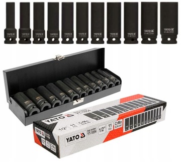 УДАРНЫЕ ГОЛОВКИ ТОРЦЕВЫЕ КЛЮЧИ ДЛИННЫЕ 1/2 ДЮЙМА 11 шт. КОВАНЫЙ КОРПУС YT 1054