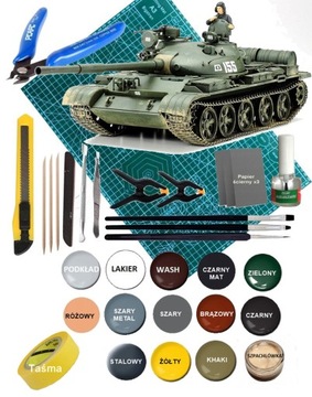 Radziecki czołg T-62A+ mata, farby, podkład, lakier, klej, pędzelki.