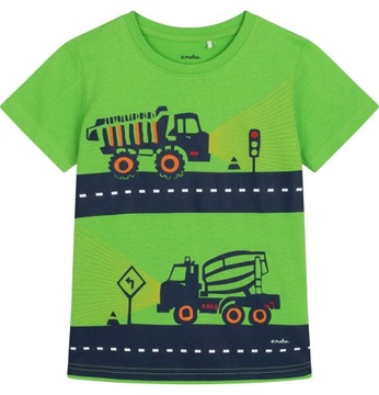 T-shirt dziecięcy chłopięcy Bawełna zielony 110 pojazdy budowlane Endo