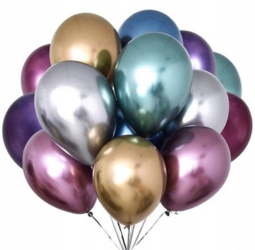 Balony CHROM Metaliczne MIX KOLORÓW Urodziny Wesele Ślub 14 cali 10szt.