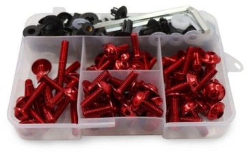 ZESTAW ŚRUB ŚRUBKI OWIEWKI ALUMINIOWE CZERWONE