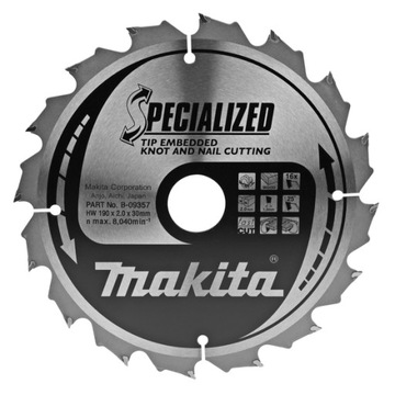 Tarcza do cięcia GWOŹDZIE wkręty 190x30 16Z MAKITA